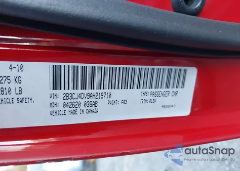 2010 Dodge Challenger Se z USA, uszkodzony, nr VIN 2B3CJ4DV9AH219710